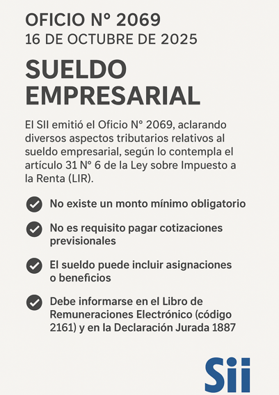 Oficio N° 2069 (16 de octubre de 2025) – SII: Sueldo Empresarial